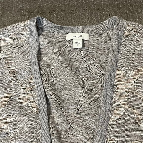 J. Jill purejill Open Front Cardigan Sweater Artisanal Design Women's S Gray Tan - Picture 7 of 11